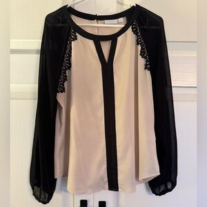 NY and Co. Mixed Media Pink, Black and Lace Blouse